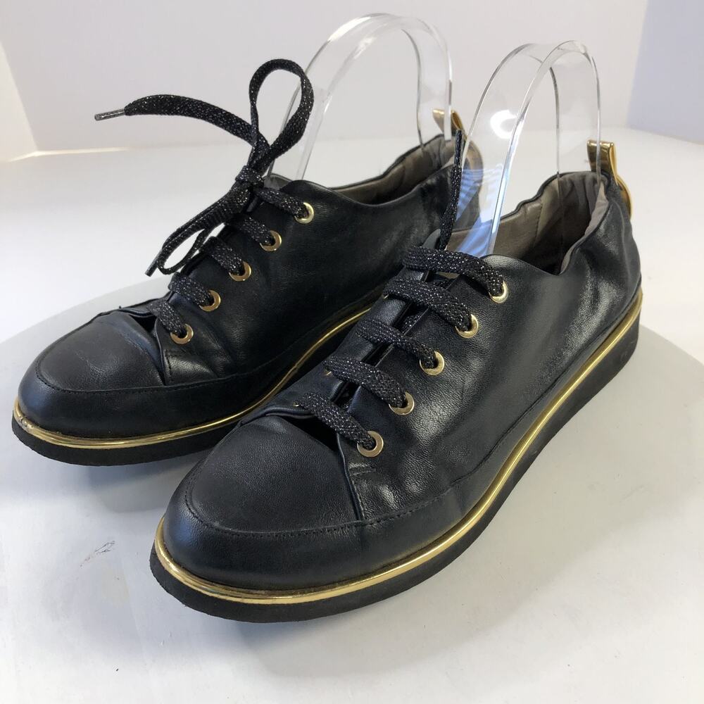 Ron White Nicole Women's EUR 40 US 9 Leather Onyx Black Gold Lace-Up Shoes HRJ